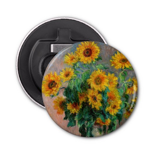 Claude Monet - Bouquet van zonnebloemen Button Flesopener (Voorkant)