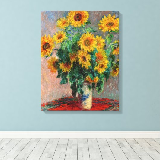 Claude Monet - Bouquet van zonnebloemen Canvas Afdruk (Insitu (Houten vloer))