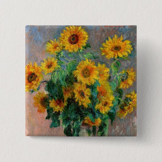 Claude Monet - Bouquet van zonnebloemen Vierkante Button 5,1 Cm (Voorkant)