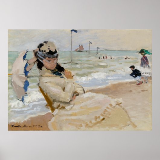 Claude Monet - Camille op het strand in Trouville Poster (Voorkant)