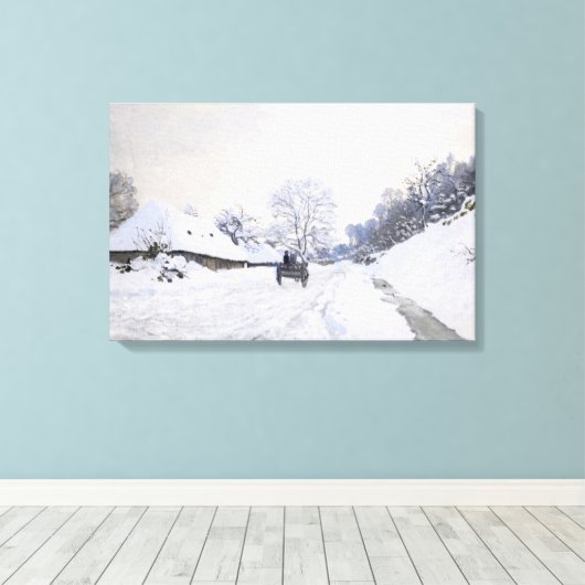 Claude Monet - Cart on the Snowy Road at Honfleur Canvas Afdruk (Insitu (Houten vloer))