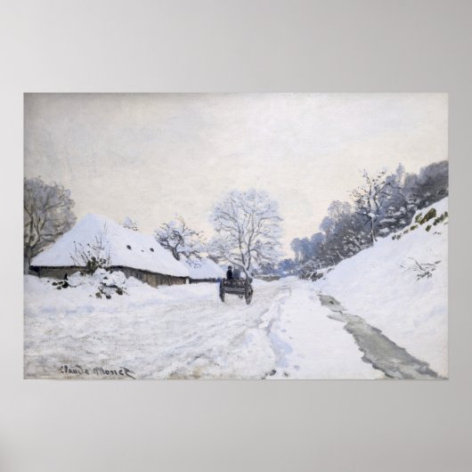 Claude Monet - Cart on the Snowy Road at Honfleur Poster (Voorkant)