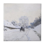 Claude Monet - Cart on the Snowy Road at Honfleur Tegeltje<br><div class="desc">A Cart on the Snowy Road at Honfleur / La Charrette,  route sous la neige a Honfleur - Claude Monet,  Oil on Canvas,  1867</div>