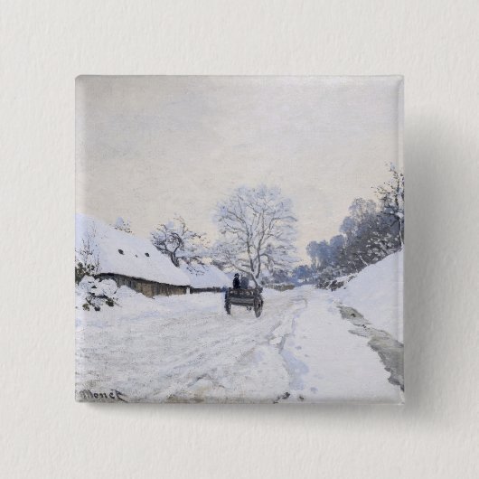 Claude Monet - Cart on the Snowy Road at Honfleur Vierkante Button 5,1 Cm (Voorkant)