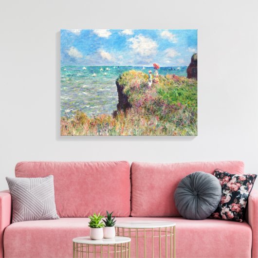 Claude Monet Cliff Walk in Pourville Canvas Afdruk (Insitu (Woonkamer))