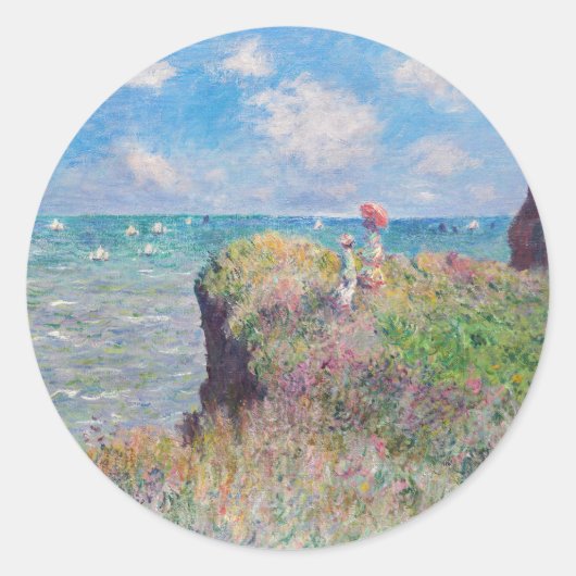 Claude Monet - Cliff Walk in Pourville Ronde Sticker (Voorkant)