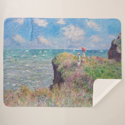 Claude Monet - Cliff Walk in Pourville Sherpa Deken (Voorkant (horizontaal))
