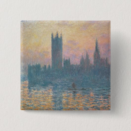 Claude Monet | De Kamers van het Parlement, Sunset Vierkante Button 5,1 Cm (Voorkant)