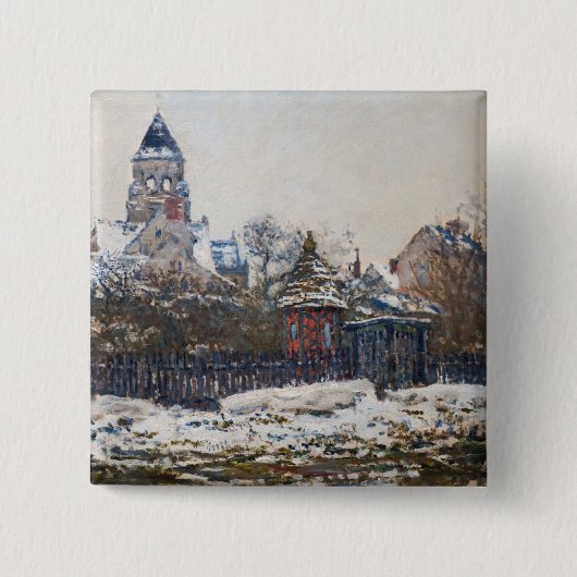 Claude Monet - De kerk in Vetheuil Vierkante Button 5,1 Cm (Voorkant)
