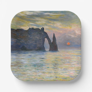 Claude Monet - De Klif, Etretat, Zonsondergang Papieren Bordje
