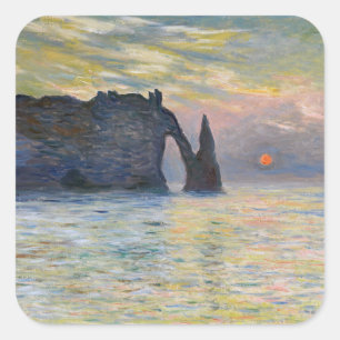 Claude Monet - De Klif, Etretat, Zonsondergang Vierkante Sticker