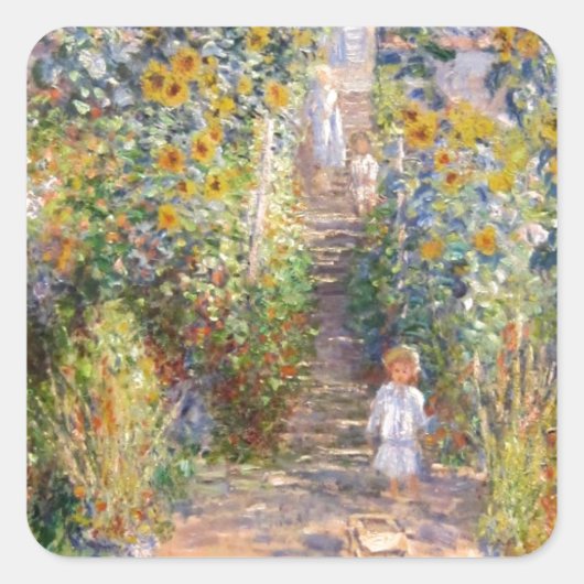 Claude Monet De Kunstenaarstuin in Vétheuil, 1880 Vierkante Sticker (Voorkant)