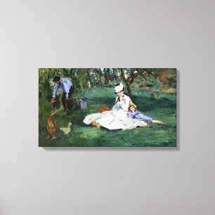 Claude Monet de Monet familie in hun tuin Canvas Afdruk