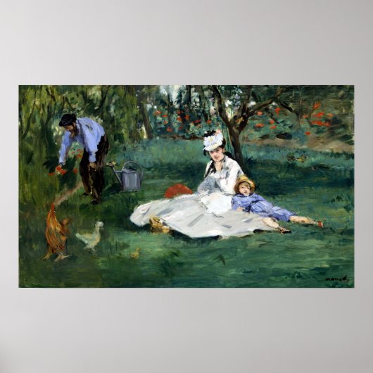 Claude Monet De Monet Familie in hun tuin Poster (Voorkant)