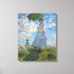 Claude Monet - De Promenade, Vrouw met een Parasol Canvas Afdruk