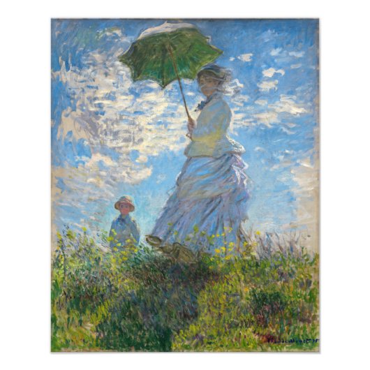 Claude Monet - De promenade, Vrouw met een parasol Foto Afdruk (Voorkant)