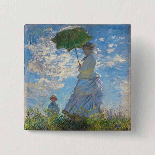 Claude Monet - De promenade, Vrouw met een parasol Vierkante Button 5,1 Cm (Voorkant)