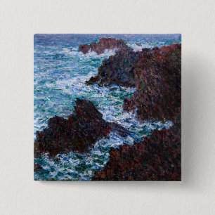 Claude Monet - De rotsen bij Belle-Ile, Wilde Kust Vierkante Button 5,1 Cm