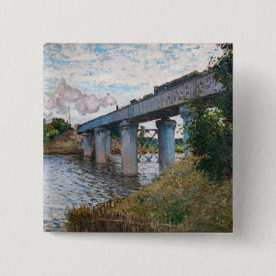 Claude Monet - De spoorbrug bij Argenteuil Vierkante Button 5,1 Cm
