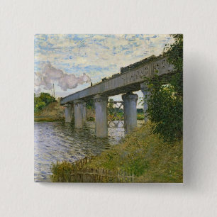 Claude Monet   De spoorwegbrug in Argenteuil Vierkante Button 5,1 Cm