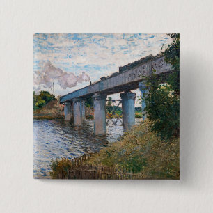 Claude Monet - De spoorwegbrug in Argenteuil Vierkante Button 5,1 Cm
