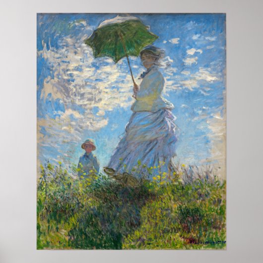 Claude Monet - De wandeling, vrouw met een parasol Poster (Voorkant)