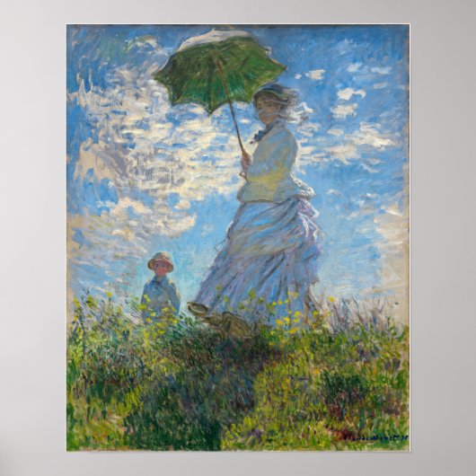 Claude Monet - De wandeling, vrouw met een parasol Poster (Voorkant)