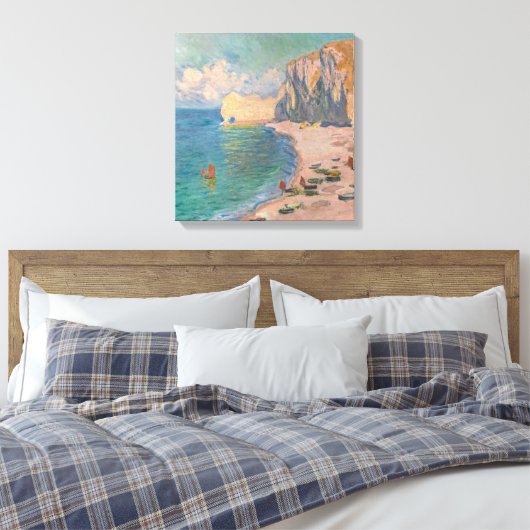 Claude Monet - Etretat: Beach and Falaise d'Amont Canvas Afdruk (Insitu (Slaapkamer))