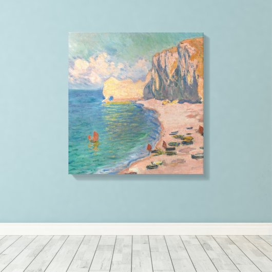 Claude Monet - Etretat: Beach and Falaise d'Amont Canvas Afdruk (Insitu (Houten vloer))