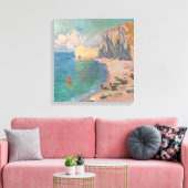 Claude Monet - Etretat: Beach and Falaise d'Amont Canvas Afdruk (Insitu (Woonkamer))