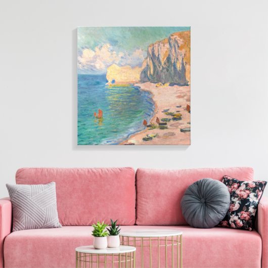 Claude Monet - Etretat: Beach and Falaise d'Amont Canvas Afdruk (Insitu (Woonkamer))