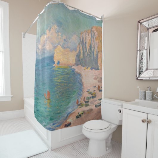 Claude Monet - Etretat: Beach and Falaise d'Amont Douchegordijn (In situ)