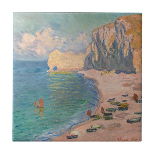 Claude Monet - Etretat: Beach and Falaise d'Amont Tegeltje (Voorkant)