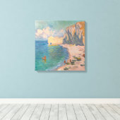 Claude Monet - Etretat: Strand en Falaise d'Amont Canvas Afdruk (Insitu (Houten vloer))