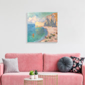 Claude Monet - Etretat: Strand en Falaise d'Amont Canvas Afdruk (Insitu (Woonkamer))