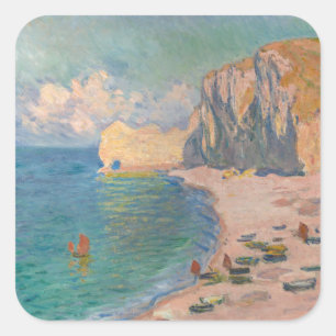 Claude Monet - Etretat: Strand en Falaise d'Amont Vierkante Sticker