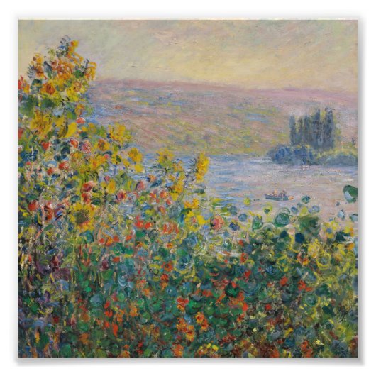 Claude Monet - flower beds at vétheuil Foto Afdruk (Voorkant)