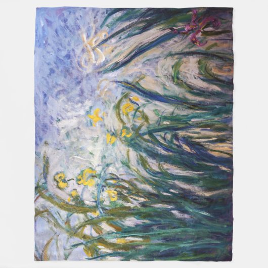 Claude Monet - Geel en Paars Irises Fleece Deken (Voorkant)