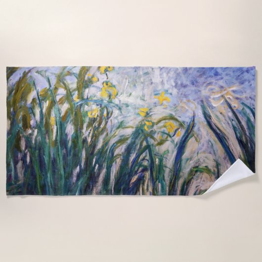 Claude Monet - Geel en Paars Irises Strandlaken (Voorkant)