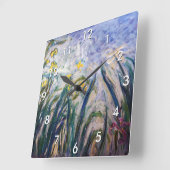 Claude Monet - Geel en Paars Irises Vierkante Klok (Hoek)