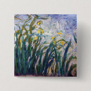 Claude Monet - Gele en Paarse Irissen Vierkante Button 5,1 Cm
