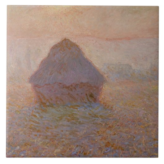 Claude Monet | Grainstack, zon in de mist Tegeltje (Voorkant)