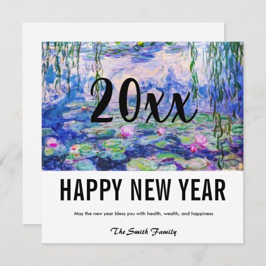 Claude Monet - Happy New Year / Water Lilies Feestdagenkaart (Voorkant / Achterkant)