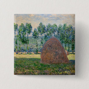 Claude Monet - Haystacks bij Giverny Vierkante Button 5,1 Cm