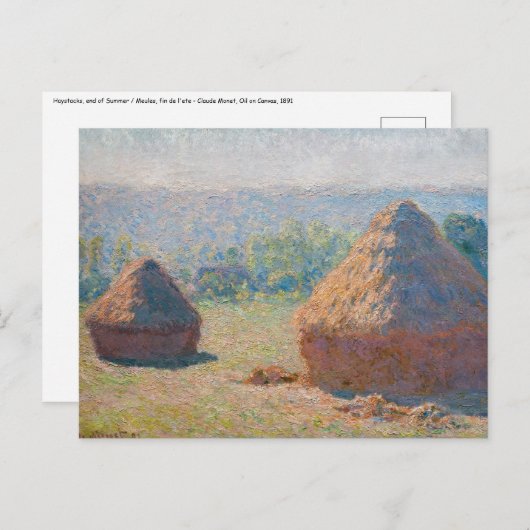 Claude Monet - Haystacks, einde zomer Briefkaart (Voorkant / Achterkant)