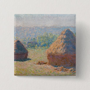 Claude Monet - Haystacks, einde zomer Vierkante Button 5,1 Cm