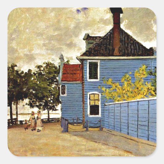 Claude Monet - Het Blauwe Huis in Zaandam, Vierkante Sticker (Voorkant)