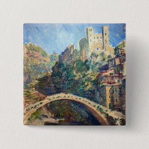Claude Monet - Het Kasteel van Dolceacqua Vierkante Button 5,1 Cm
