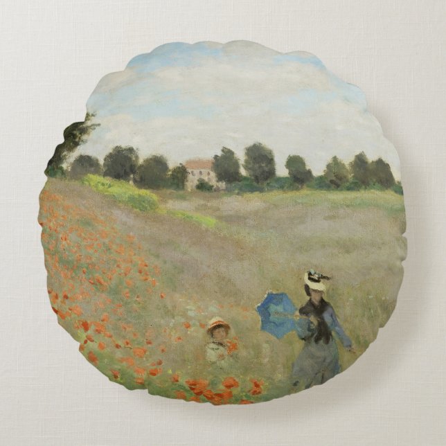 Claude Monet Het klaprozenveld bij Argenteuil Kuns Rond Kussen (Voorkant)