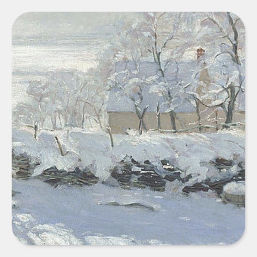 Claude Monet - Het Magpie Classic schilderij Vierkante Sticker (Voorkant)